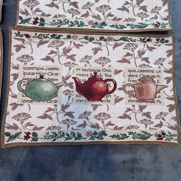 Set Of 4‎ Vintage Teapot Tapestry Placemats With Herb Motifs Cottagecore - Picture 3 of 10